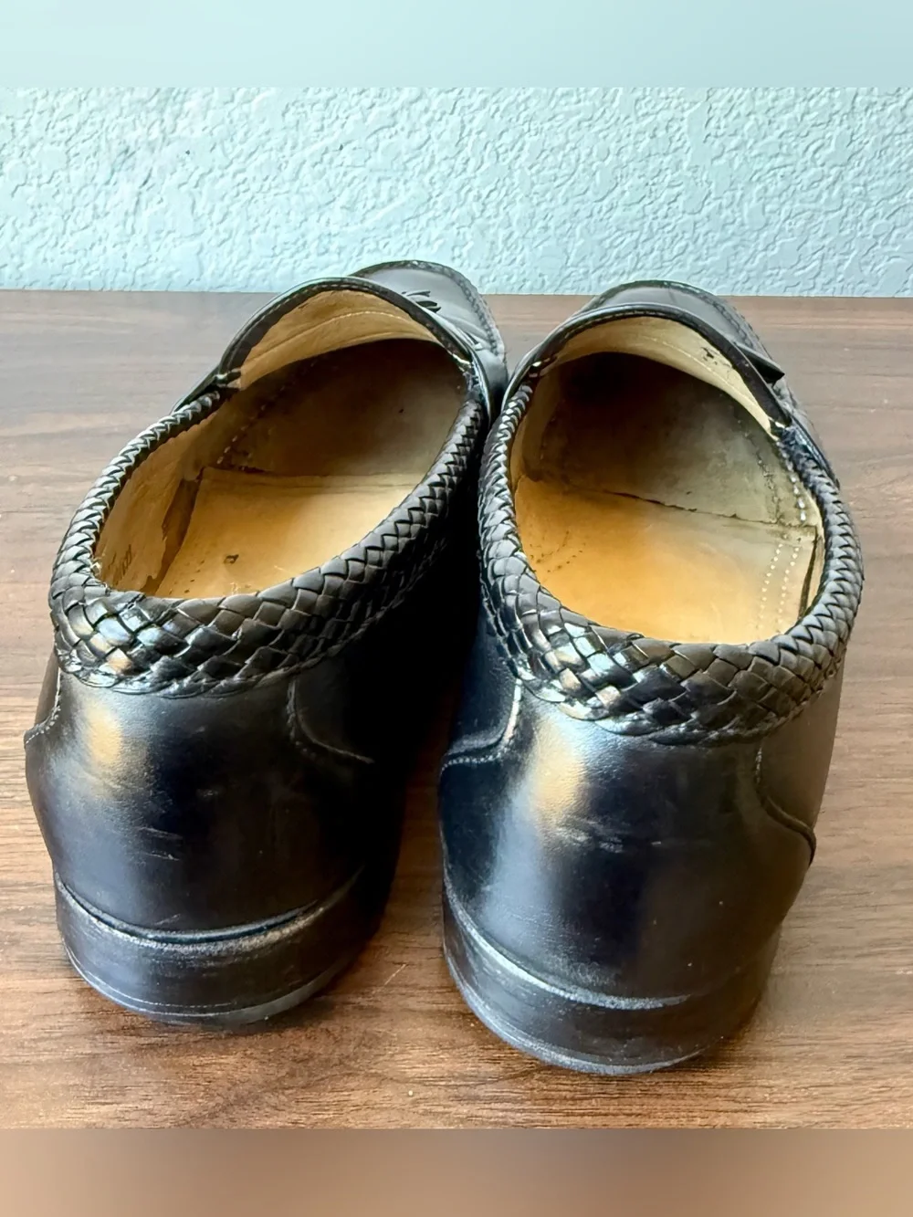 Allen Edmonds Maxfield Black Leather Loafers Men’s 9.5 E USA Woven Trim